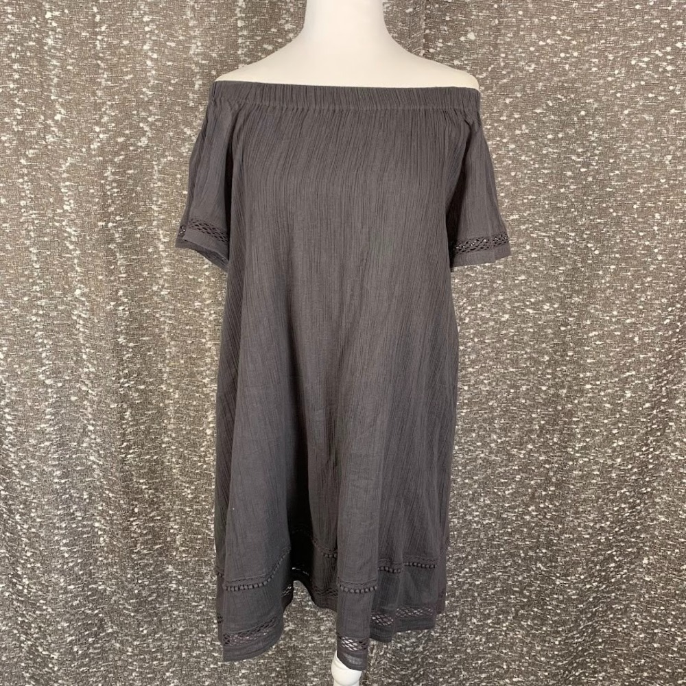 Charli Gray Off Shoulder Mini Shift‎ Tunic Dress Minimalist Chic Women's 6